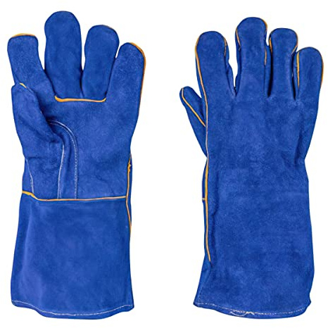 ATERET Welding Gloves 14 Inch Heat/Fire Resistant Leather Gloves for Mig, Tig, BBQ, Camping, Furnace, Pot, Fireplace (Blue)