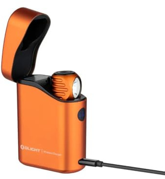 OLIGHT Perun 3 Mini Kit LED Stirnlampe 1250 Lumen wiederaufladbare Kopflampe mit 5000 mAh Ladecase, 60 Tage Akkulaufzeit, 5 Weißlicht- & 3 Rotlicht-Modi, Ideal für Camping, Angeln, Notfall Orange
