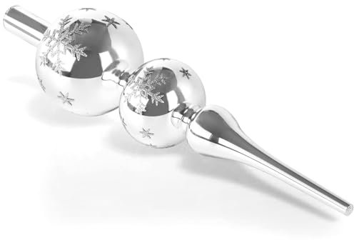 ZZOUFI Christbaumspitze Silber, Weihnachtsbaumspitze Glas, 31cm Große Baumspitze Weihnachten, Glas Tannenbaum Spitze, Weihnachtsspitze Glänzend