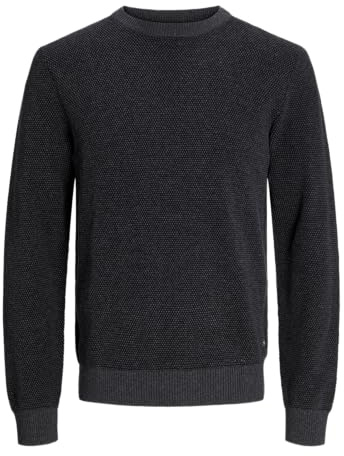 JACK & JONES Male Knitted Jumper Plain Knitted Jumper, Dark Grey Blend, XS