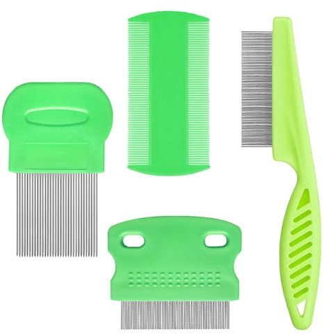 ZELHYEUU 4 Stück Läusekamm, Metall Zähne Läusekamm, Flohkamm zum Entfernen Flöhe, Floh Tränenfleckentferner Kamm, Läuse Kamm, für Pflegen und Entfernen von Schuppen Oder LäusenLäuse