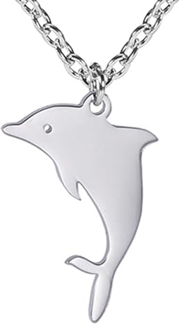TEAMER Collier de dauphin Bague de dauphin en acier inoxydable pendentif dauphin sautant pendentif d'amour dauphin bijoux d'été Boho pour les femmes et les hommes (Collier de dauphin - Argent)