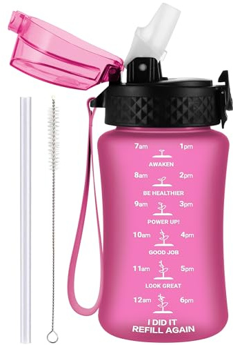 GOPPUS 350 ml/12 oz drickflaska för barn med sugrör, vattenflaska för kolsyrade drycker, BPA-fri barnvattenflaska med tidsmarkering för flickor, läckagesäker flaska, barn, vattenflaska