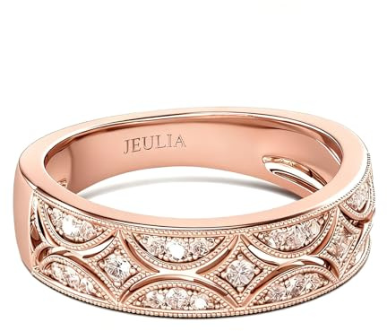 Jeulia Anillos de plata de ley 925 con milgrain de corte redondo para mujer, anillos de compromiso de aniversario con estuche para joyas, para mujeres y niñas