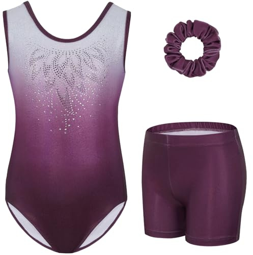 Gogokids Mädchen Drei Teiliges Gymnastikset, Ärmelloser Gymnastikanzug mit Shorts und Haarband, Ballett Tanzender Leotard Gymnastik Outfit mit Funkelnde für Mädchen, Ärmellose Trikots für 5-6 Jahre
