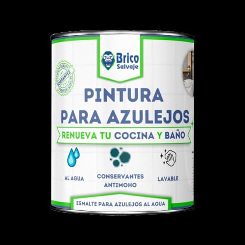 BRICOSALVAJE Pintura para Azulejos Cocina y Baño al Agua BRILLANTE | Sin Imprimación | Lavable | Gran dureza (Negro Ébano, 750 ML)