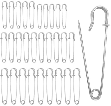 Lot de 30 épingles à nourrice, disponibles en 5 à 10 cm, différentes aiguilles de sécurité, pour travaux manuels, vêtements, épingles à nourrice, résistantes (argentées)