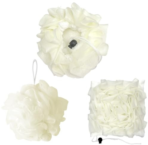 Spugna da bagno 2 in 1, spugna da doccia in luffa, spugna da doccia in luffa, scrunchies da bagno, scrub e pulizia scrub per il corpo da usare sotto la doccia per uomini donne, articoli per il bagno
