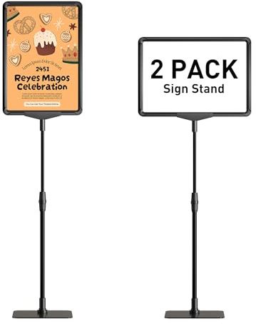 RANDUN Sign Holder Stand 8.5x11 inch Sign Stand for Display Tabletop Advertising - Poster Sign Stands Adjustable Floor Standing Sign Holder Signage Stand - Menu Holder Stand 2 Pack