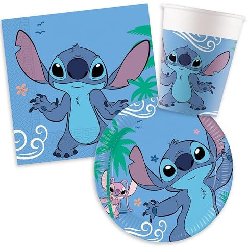 Decoraparty Set Stoviglie per 8 Persone, Decorazioni Addobbi da Tavola per Festa Compleanno Bambini Tema, Cartoni Animati, 8 Piatti, 8 Bicchieri, 20 Tovaglioli (36 pz.)