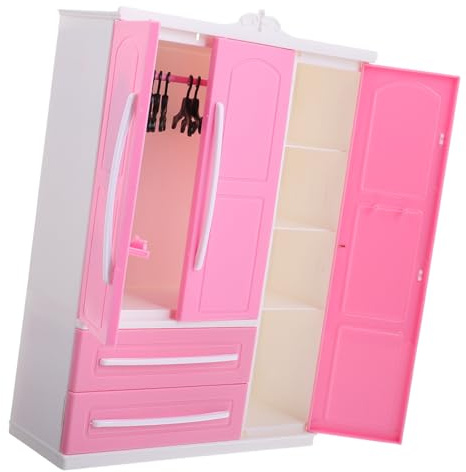 GARVALON Armoire pour PoupéE avec 10 Cintres Meuble Maison De PoupéE ÉLéGant Et Multifonctionnel pour Rangement De VêTements Accessoires Jeu