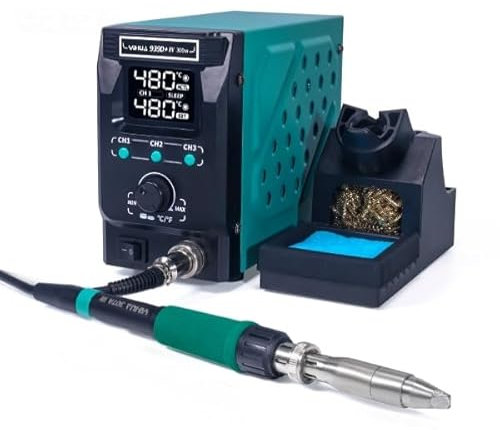 YIHUA 939D+ IV 300W Soldador de Estaño Pesada para Vidrio Vitral,Estación de Soldadura Ajustable por Temperatura con Soldador Desmontable,3 Puntas de Soldadura,3 canales prefijados,ESD Seguro(EU Plug)