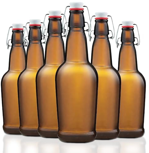 Swing Top Glass Bottles, 6 Pack Flip Top Beer Bottles with Airtight Lids,16 Oz Amber Glass Bottle with Lids, Beer Bottle for Home Brewing and Wine, Mead, Fermentation