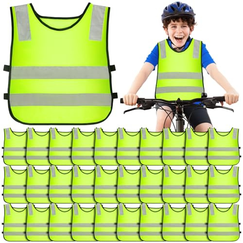 30 Pcs Hi Vis Vests for Kids Children High Visibility Vest Bulk Reflective Safety High Vis Vest Neon Yellow Traffic Safety Jacket for Students Running Cycling Skiing