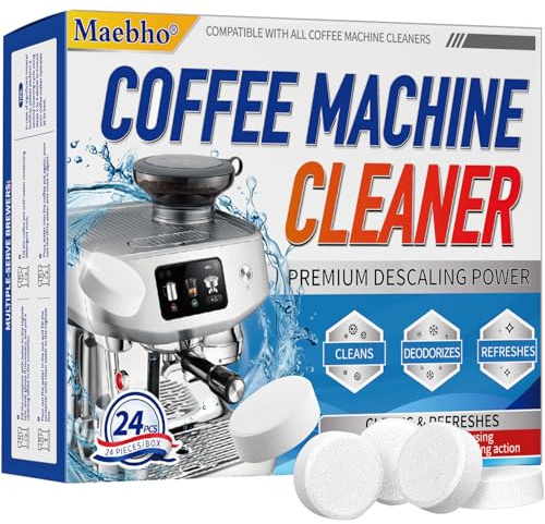 Maebho Coffee Machine Cleaner Descaler Tablets - 24 Count Coffee Maker Cleaner Tablets Deep Cleaning and Descaling Compatible With Nespresso, Keurig, Ninja, Delonghi, Miele,Breville