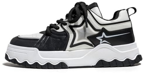 Men Chunky Sneakers Fashion Star Shoes Y2K Walking Sneakers for Casual Comfort Trendy Color Block Design for Outdoor Activities UK 6-8.6 Black