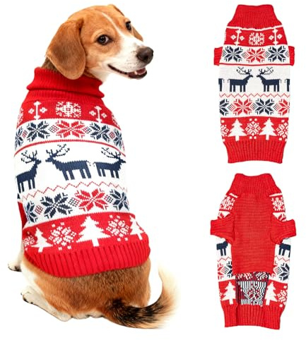 Dog Christmas Jumper Pet Dog Christmas Sweater Knitted Dogs Santa Jumper Christma Dogs Jumpers Puppy Christma Jumpers for Small Medium Large Funny Puppy Xmas Sweater S