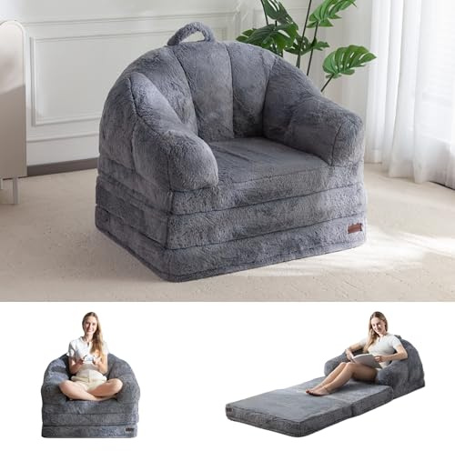 MAXYOYO Canapé-Lit Pliant, Tissu Confortable en Fausse Fourrure, Canapé Convertible avec Poignée, Fauteuil Poire Simple pour Adultes, Fauteuil-Lit pour Salon et Chambre