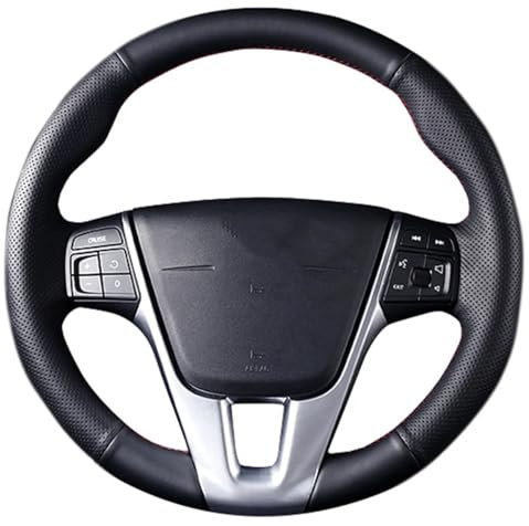 Bil RattöVerdrag För Volvo V40 XC60 S60 LV60 S80L Mikrofiberläder Handsydd Rattöverdrag Interiörtillbehör Bilrattmuff(Black line)