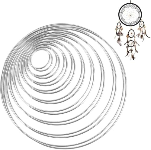 XPOOP 18 Pezzi Cerchi per Acchiappasogni, DIY Anelli in Metallo per Decorazioni, Cerchi per Borse Uncinetto, Anello Metallo per Acchiappasogni, DIY, Corona Nuziale, Fioristica, Argento