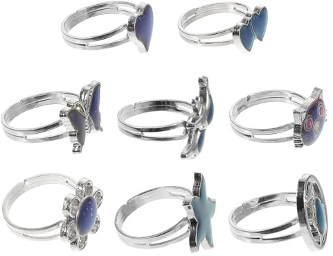 HEMOTON Anillos Termocrómicos Ajustables para Dedo Anillos Que Cambian de Color Según el Estado de Ánimo Set de 8 Piezas Diseños de Animales y Dibujos Animados Joyería para Mujeres y
