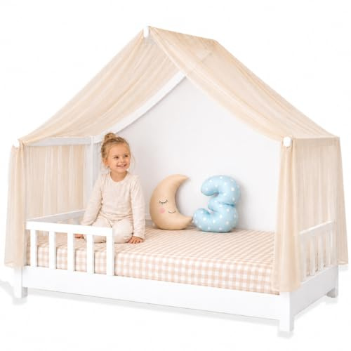 YellowNest Letto a baldacchino in 100% poliestere, pezzo unico, traspirante e resistente, baldacchino per lettino e letto di casa, decorazione per cameretta dei bambini (beige, 160 x 320 cm)