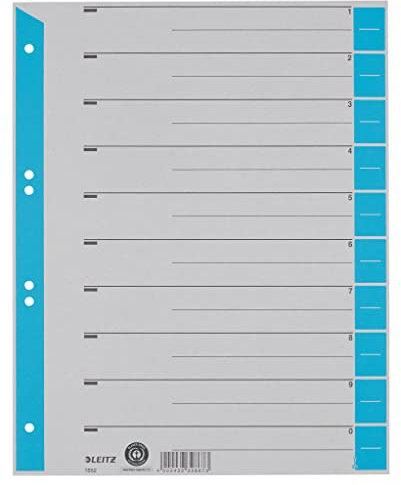 Leitz Register für A4, Deckblatt und 10 Trennblätter, Taben individuell zuschneidbar, 25 Stück, Überbreite, Grau/Blau, 100% Recyclingkarton, 16523030