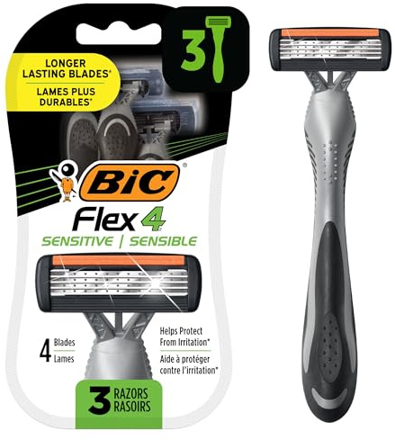 BIC Flex 4 Sensitive Men's 4-Blade Disposable Razor,3 Count