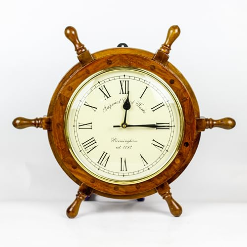 Nagina International 16 Handcrafted Nautical Ship Wheel with 8 Roman Numeral Dial Face Time's Clock | Maritime Wall Decor Clock