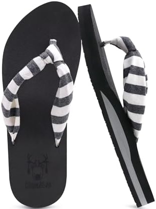 KuaiLu Infradito Donna Estive Comode Stoffa Righe Ciabatte Infradito Supporto Arco Plantare Sandali Infradito Spiaggia Piscina Flip Flop Mare Leggere Antiscivolo Gomma Suole Bianco e nero 38