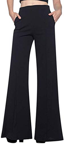 JOFOW Wide Leg Pants Womens Bootcut High Waist Solid Slim Fit Bell Bottoms Long Loose Casual Elegant Workwear Flare Trousers (M Black)