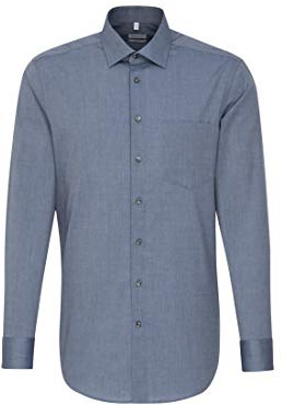 Seidensticker Men's Business Shirt - Regular fit - Non-Iron - Kent Collar - Long Sleeve - 100% Cotton Dark Blue
