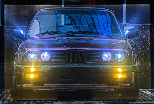 Samarkand - Lights LED-Bild mit Beleuchtung LED- Bilder Leinwandbild 65 x 45 cm Leuchtbild AUTO/OLDTIMER/SPORTWAGEN E30 BLACK Wandbild