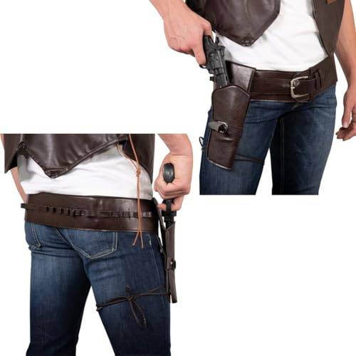 P'TIT Clown 28270 – Cow Boy Gürtel für Revolver – Kunstleder – mit Etui und Halfter – Kostümzubehör – für Karneval, Halloween, Themenpartys – Braun – Unisex