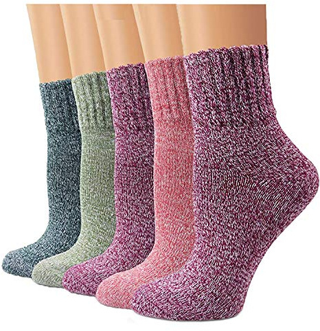 YZKKE 5Pack Womens Vintage Winter Soft Warm Thick Cold Knit Wool Crew Socks, Multicolor, free size