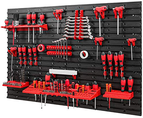 Muro degli attrezzi 1152 x 780 mm, set di supporti per attrezzi con parete forata, sistema di stoccaggio, scaffalatura da parete, libreria da officina