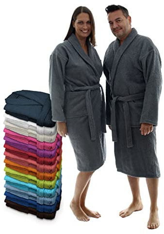 LEBENGOOD Bademantel für Damen, Herren, Unisex, Frottee 100% Baumwolle 400 gr, Flauschig, Kuschelig, Bunt, Leicht, Lang Kurz, Dusche, Größen Weicher Morgenmantel (XXL, Marengo)