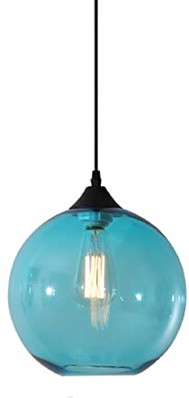 S-Cevada Lámpara Colgante de Bola de Vidrio Simple, Luz Colgante de Techo de Globo Industrial Vintage E27 Loft Bar para Cocina, Comedor, Dormitorio (Azul)