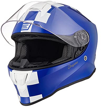 ORIGINE Casco Moto Integral con Visera para Adultos y Niños Homologado ECE (Contest Matt White Blue,L)