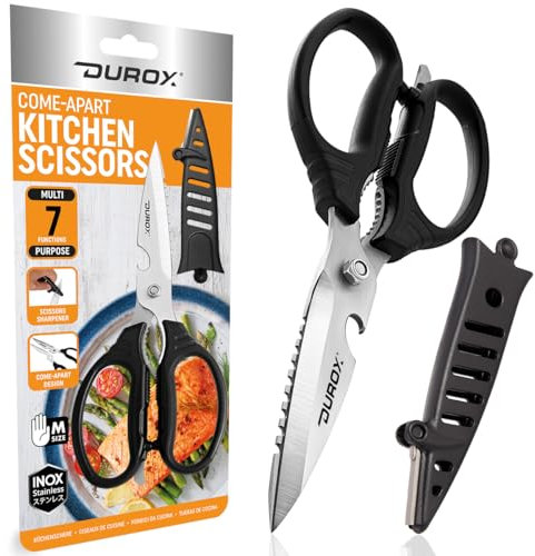 DUROX Forbici da cucina - Forbici multifunzione con affilatore per forbici. Forbici in acciaio inox smontabili e facili da pulire. Ideali per tagliare cibo, erbe, carne, pesce, verdure e pizza.