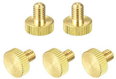 sourcing map Knurled Thumb Screws, M6x8mm Flat Brass Bolts Grip Knobs Fasteners for PC, Electronic, Mechanical 5Pcs