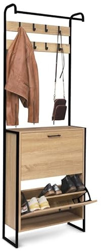 IDMarket - Armario de entrada LUIS mueble zapatos 2 puertas diseño industrial