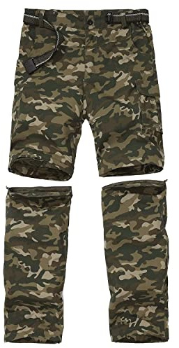 JOMLUN Boy’s Scout Pants Convertible Hiking Quick Dry Zip Off Pants Outdoor Climbing Casual Trouser Kids Youth Cargo Pants Camo Green