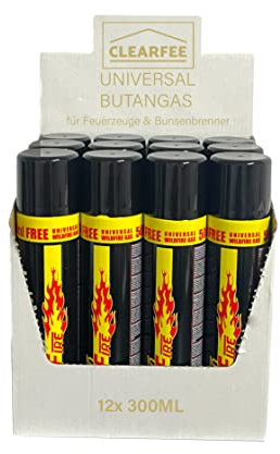 Clearfee 6 Stück Universal Butan Gas Feuerzeuggas zum nachfüllen für Feuerzeugen, Flambierbrenner, 100% Reinheit, Nachfüllgas, Lighter Gas inkl. Aufsätze