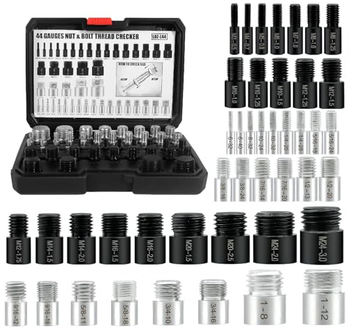 LOZAGU 44pc Nut and Bolt Gauge Set - 44 Gauges 23 Inch & 21 Metric, Male/Female, Bolt Size & Thread Checker
