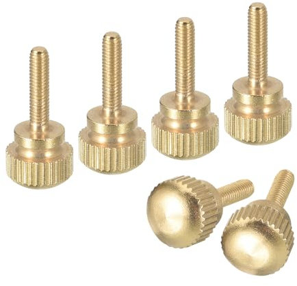 sourcing map Tornillos moleteados M3 x 12 mm, 6 tornillos moleteados de latón con cierres de pomos de agarre de hombro, tono latón