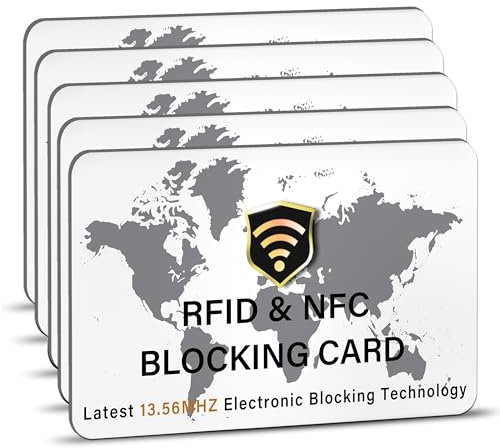 SAITECH IT RFID Blocking Card, 5 Pack RFID Blocker Card for NFC Contactless Debit/Credit Card ATM Passport Protector Ideal for Men Women with World Map Design Perfectly Fit in Wallet, Purse - White