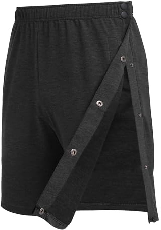 Deyeek Men's Tear Away Post Surgery Shorts for Men Hip Knee Broken Leg Recovery Shorts Side Snap Open Break Away Pants Black