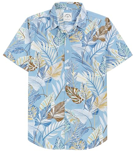Dubinik® Hawaii-skjorta, kortärmad skjorta, sommarskjorta, Aloha-skjorta, button down, fritidsskjorta för män, Hawaii-skjorta, män, normal passform, Blåa blad, XXL
