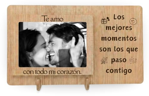 NIRALIS Cuadro personalizado con foto portafoto 10x15 grabado láser con frases Mejores momentos, regalo aniversario o cumpleaños para pareja, madre o padre - 30 x 17,5 cm